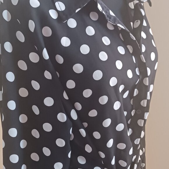 Excellent Condition Talie Black and White Long Sleeve Polka Dot Blouse With Tie - Picture 2 of 4